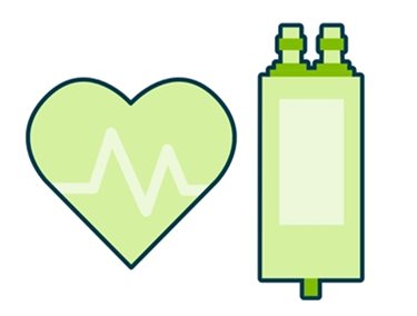 Heart icon alongside AC capacitor icon 
